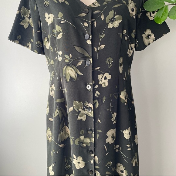 90s Vintage Jessica Front Button Down Green Floral Maxi Dress Size Large 1990s - Picture 8 of 11